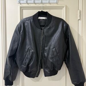 ASTR Black Faux Leather Ribbed Bomber Jacket